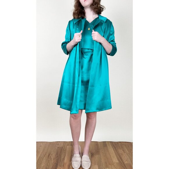 Vintage Matching Mini Dress Overcoat Jacket Coat Coordinating Set Preppy 60s 70s - Picture 1 of 8